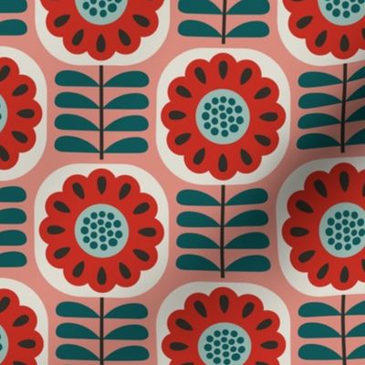 geometric flowers - red / pink / teal