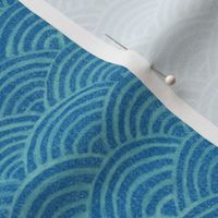 Ocean Waves, Sea Fabric (xl scale) | Hand drawn waves pattern in tropical blues, seigaiha fabric, turquoise blue, tropical sea, surf, beach fabric, summer sea.