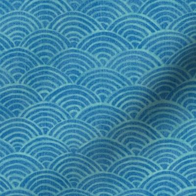 Ocean Waves, Sea Fabric (xl scale) | Hand drawn waves pattern in tropical blues, seigaiha fabric, turquoise blue, tropical sea, surf, beach fabric, summer sea.