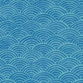 Ocean Waves, Sea Fabric (xl scale) | Hand drawn waves pattern in tropical blues, seigaiha fabric, turquoise blue, tropical sea, surf, beach fabric, summer sea.