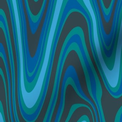 Psychedelich Waves- Retro Trippy Waves- Vintage 70s- Pantone Ultra-Steady- Saturated Green- Blue- Turquoise- Horizontal- Large