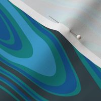 Psychedelich Waves- Retro Trippy Waves- Vintage 70s- Pantone Ultra-Steady- Saturated Green- Blue- Turquoise- Horizontal- Large