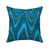 Psychedelich Waves- Retro Trippy Waves- Vintage 70s- Pantone Ultra-Steady- Saturated Green- Blue- Turquoise- Horizontal- Large