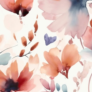 Loose Abstract Watercolor Floral Pattern In Soft  Pastels