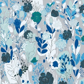 Chaos of Flowers in Pantone Green and Blue Tones Palette  by kedoki
