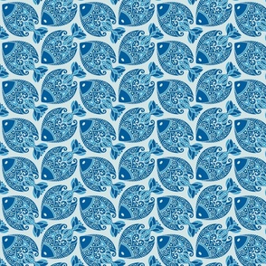 Folk art Dancing fish blue (Pantone Ultra-Steady )(small size).