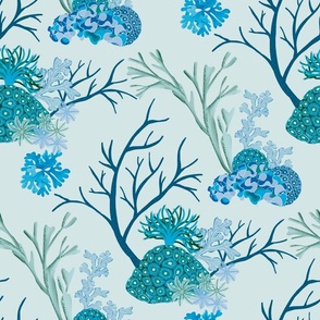 Coral Garden in Pantone Ultra Steady Blues and Greens - large scale 18”