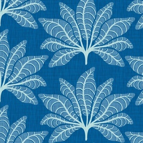 Leafy Fans - Pantone Dark Blue - Linen Texture