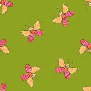 Orange and Red Butterflies on Green / Garden Buddies Collection