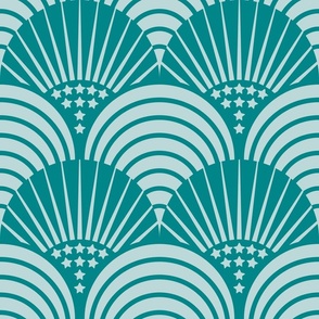 Safe Harbor Seashells / Art Deco / Beach Coastal / Ultra-Steady Teal / Medium