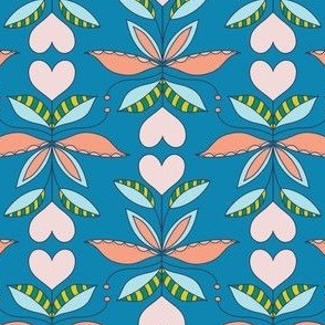 Folk Heart - Blue, Hearts, Florals, Leaves, Kids 