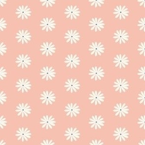 Daisies - Peach, Flowers, Cream, Cerulean Blue, Half Drop