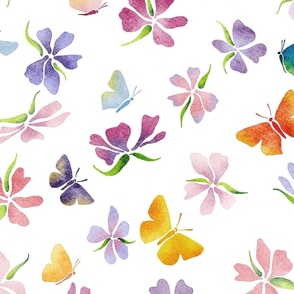 flower and butterfly magic large - delicate watercolor flower - whimsical floral wallpaper