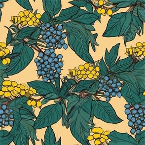 Oregon Grape Flowers and Leaves - Art Deco - Art Nouveau 