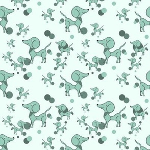 Puppy Love in Tonal Xanadu Green aka Greyish Green - 4 inch offset repeat