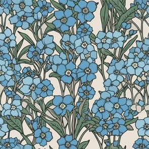 Small Blue Forget Me Not Flowers - Alaska State Flowers - Art Nouveau, Art Deco, Vintage
