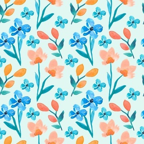 Springtime Watercolor Florals - Blue - 9x9
