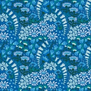 Ditzy Meadow  - Sweet Blue flowers - Mid Blue Background