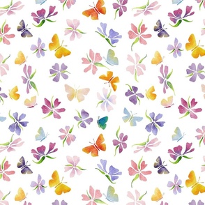 flower and butterfly magic - delicate watercolor flower - whimsical floral wallpaper