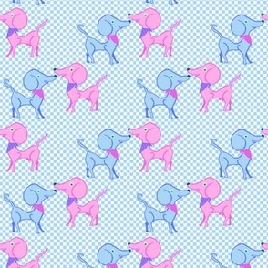 Puppy Love on Checks in Pink and Blue - 4 inch repeat