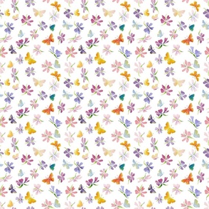 flower and butterfly magic small - delicate watercolor flower - whimsical floral wallpaper
