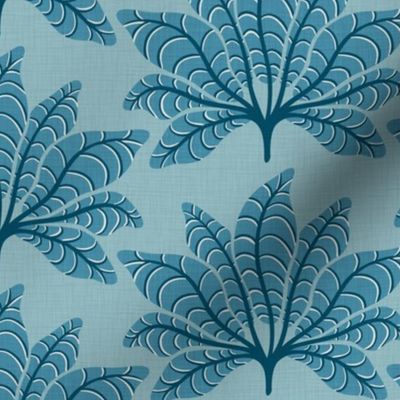 Leafy Fans - Medium - Dusty Blue - Linen Texture