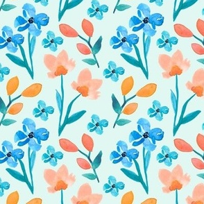 Springtime Watercolor Florals - Blue -  4.5x4.5