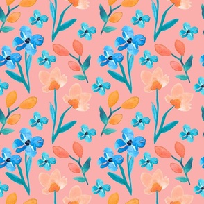 Springtime Watercolor Florals - Coral - 9x9