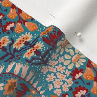 Ditzy Meadow  - Orange flowers - Azure Background