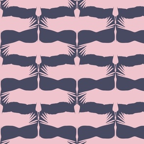 Heron's Flying in Two Directions in Pink on Navy, Medium