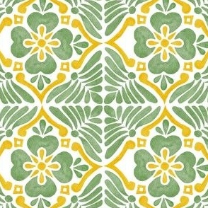 Green and Yellow Polish Style Traditional Watercolor Tile - Small Scale for Wallpapers