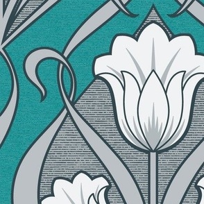 Tulips Art Nouveau_Charcoal-Dark Cyan