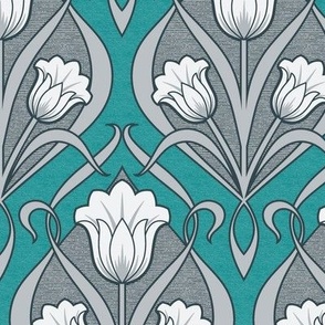 Tulips Art Nouveau_Charcoal-Dark Cyan_50Size