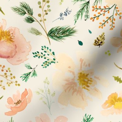 Peach Winter Botanical on Off White Background