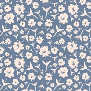 Handkerchief - Periwinkle, Cream, Flowers, Dense Floral