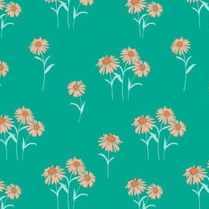 Blommer -Green, Peach, Coral, Light Blue, Flowers, Cone Flower, Floral