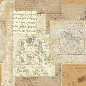 Cottagecore Ephemera Vintage Script Map Wallpaper Scraps 