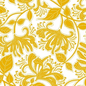 honeysuckle floral stipple - bumblebee yellow on natural