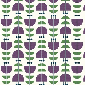 Scandi Dusty Purple Tulips on Pearl White with Texture Retro Non Directional Medium Scale