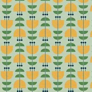 Scandi Yellow Tulips on Pastel Green with Texture Retro Non Directional Medium Scale