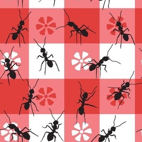 Ants on a Red and White Picnic Tablecloth-  2 inch