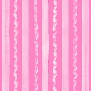 Medium Watercolor Straight and Wavy Stripes Raspberry Sherbet