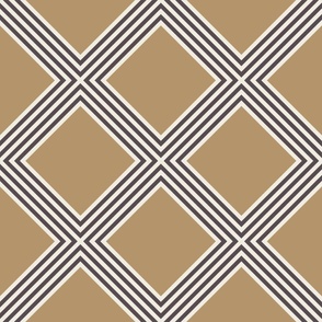 Criss Cross Stripe | Creamy White,  Lion Gold Yellow,  Purple-Brown-Gray | Geometric