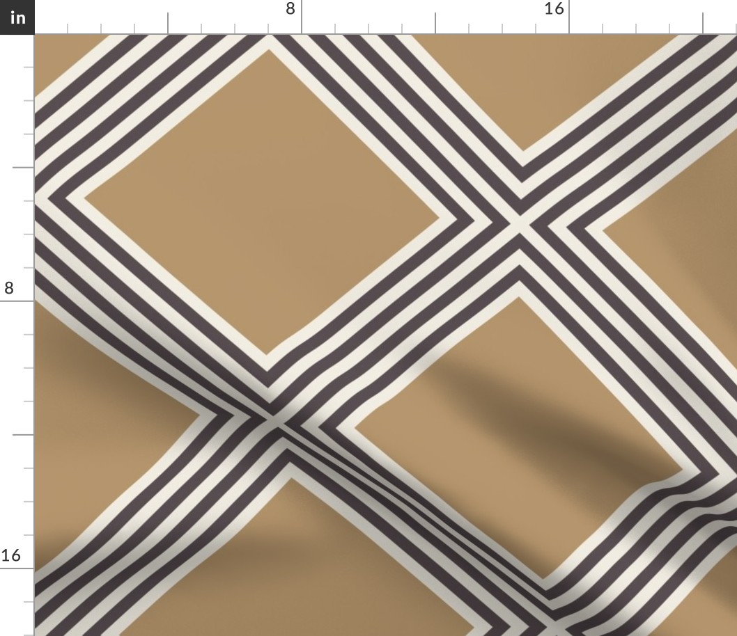 Criss Cross Stripe | Creamy White,  Lion Gold Yellow,  Purple-Brown-Gray | Geometric