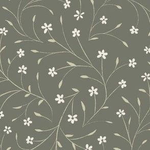 Delicate Vintage Flowers | Creamy White, Limed Ash, Thistle Green | Floral