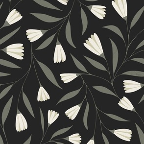 Flowers and Leaves | Creamy White, Limed Ash Green, Raisin Black, Thistle Green | Dark Botanical