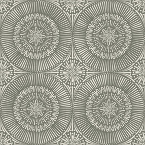 Hand drawn Mandala Tile | Creamy White, Limed Ash Green | Detailed