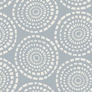 Mosaic Circles | Creamy White, French Gray Blue 02 | Handdrawn Geometric