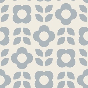 Simple Retro Geometric Flowers | Creamy White, French Gray Blue | Floral