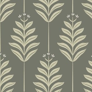 Three Little Blooms And Their Leaves | Creamy White, Limed Ash, Thistle Green | Floral
